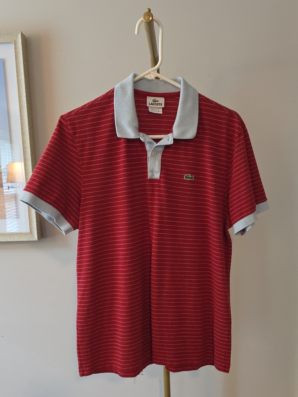 Lacoste Red Striped Polo with Light Gray Trim